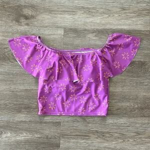 Kortni Jean Ruffled Around Tankini Top Purple Size Small